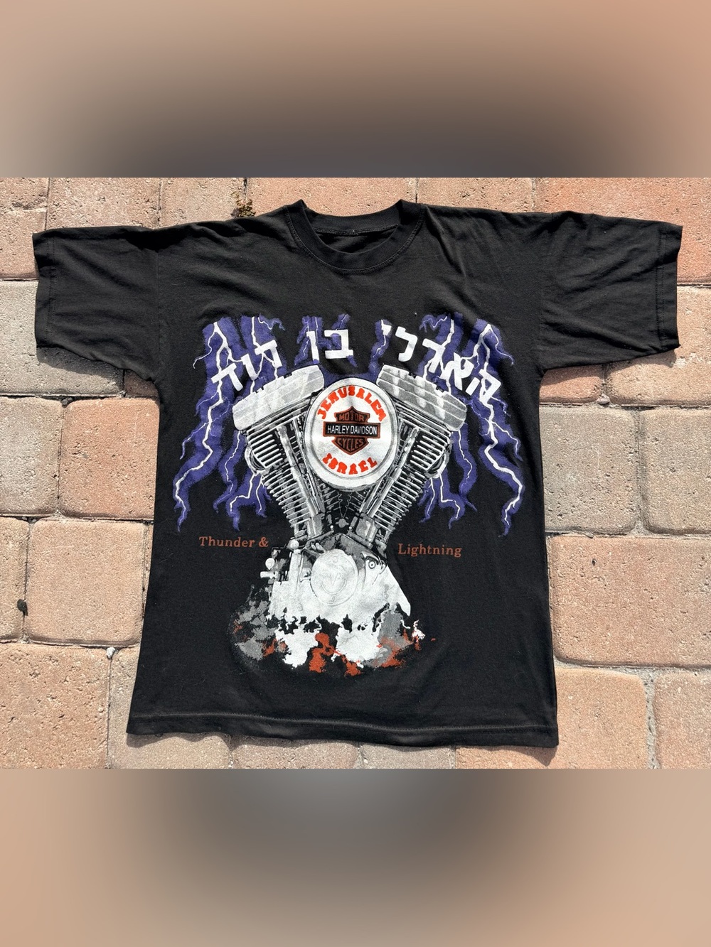 Vintage Harley Davidson Israel Jerusalem Hebrew Brockum Lightning T-Shirt 90s
